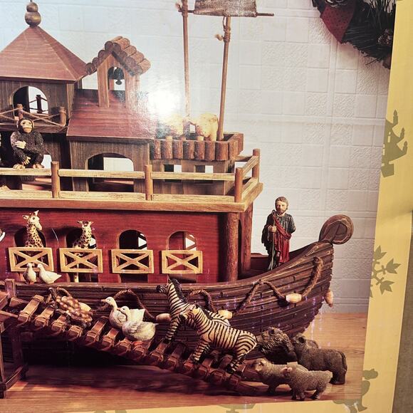 Vtg Sam's Club Wooden Noah's Ark Set Extra LG Resin Animals 24" Christmas Rare - Picture 3 of 9